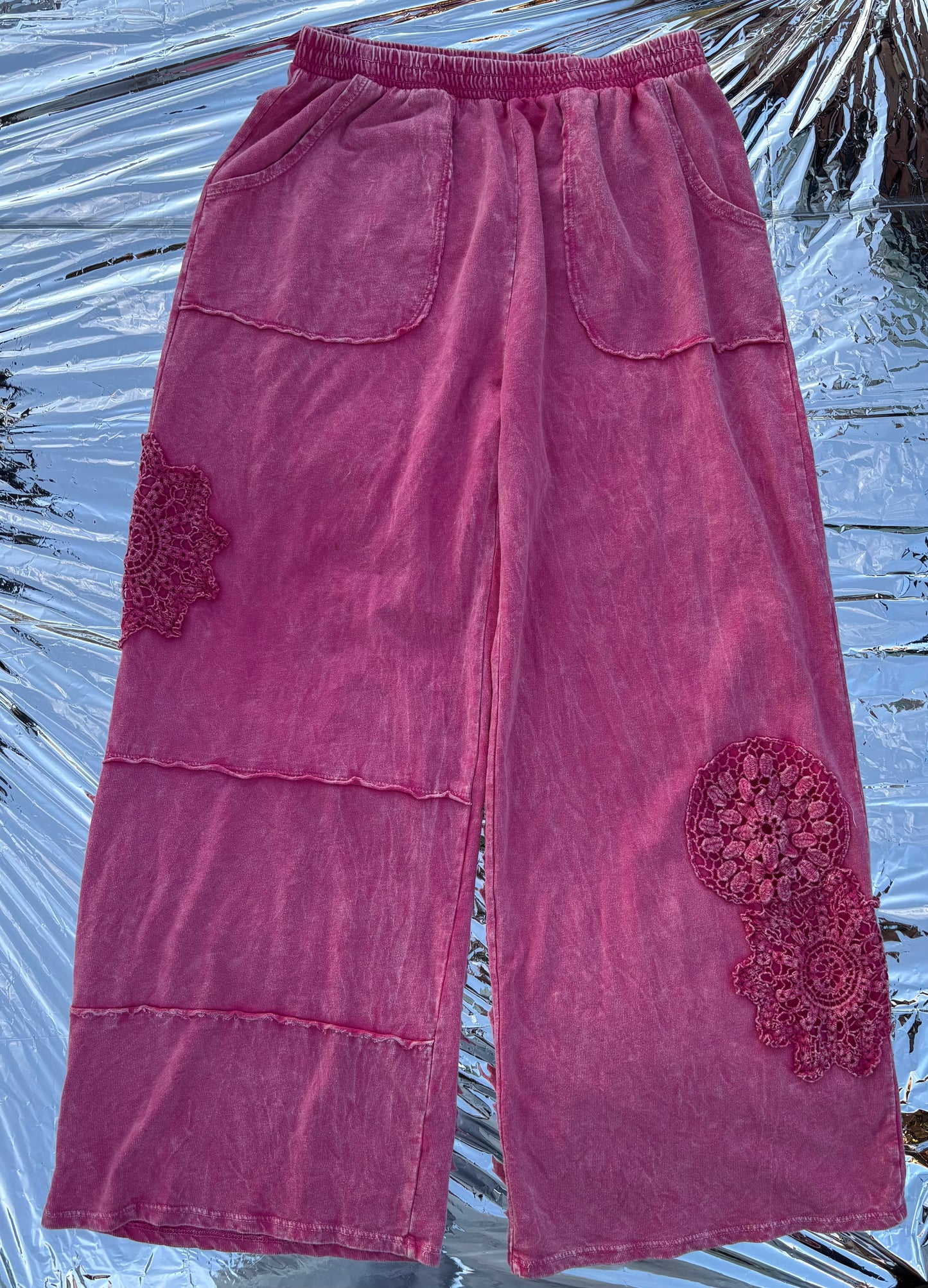 Vintage Lace Patch Wide Leg Pants