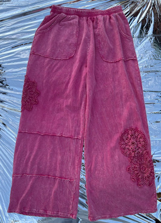 Vintage Lace Patch Wide Leg Pants
